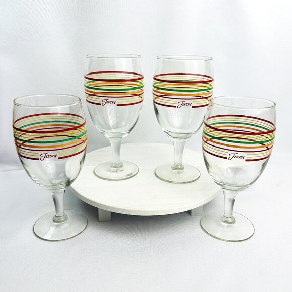 Homer Laughlin Fiesta 16 oz Goblets Iced Tea Wine Striped Glassware Set of 4 - Picture 1 of 6